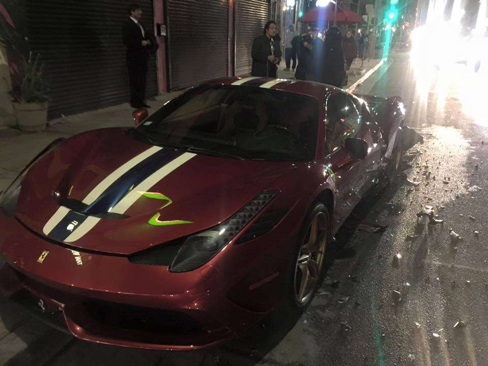 Steve Goldfield's Ferrari 458 Speciale crashed