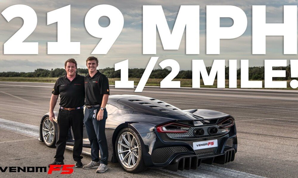 Hennessey Venom F5 sprints to 219 mph in 1/2 mile; Beats Bugatti & Rimac Hennessey Venom F5 sprints to 219 mph in 1/2 mile; Beats Bugatti & Rimac