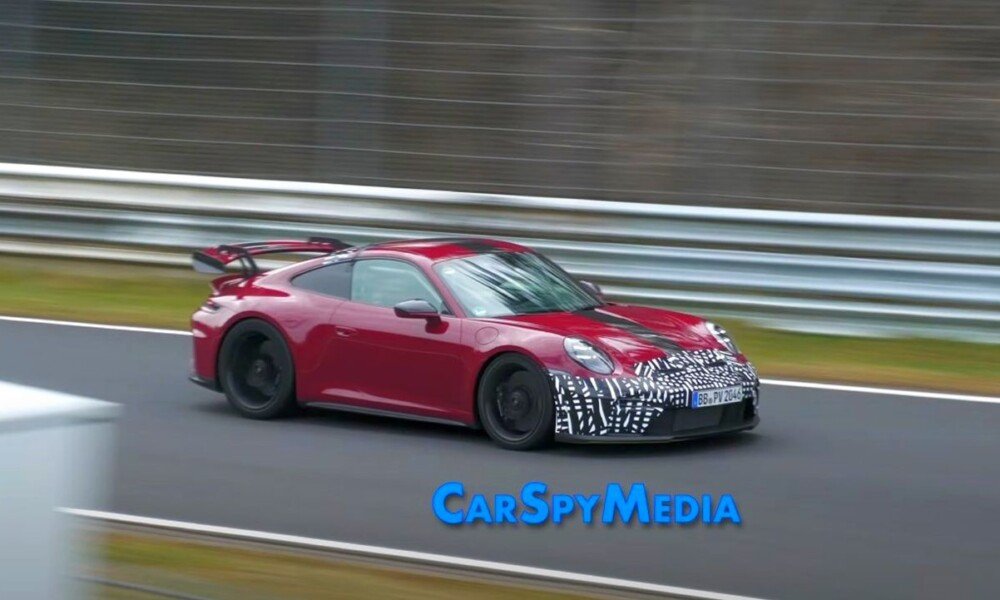 2026 Porsche 911 GT3 MR facelift spotted testing at the Nurburgring