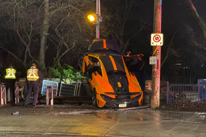 Bright orange McLaren crashes in Toronto