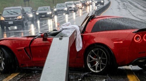 Chevrolet Corvette Z06 crash in rain