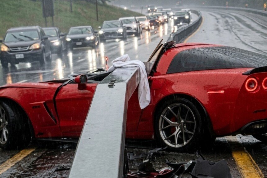 Chevrolet Corvette Z06 crash in rain