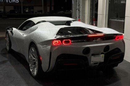 Ferrari SF90 in a white diamond finish