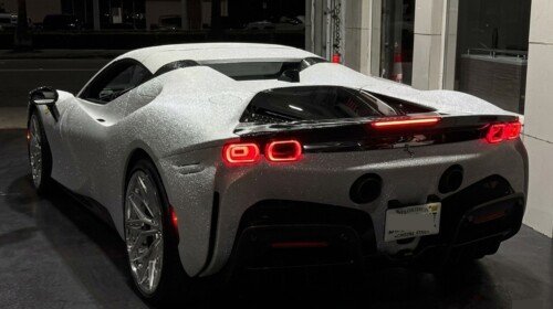 Ferrari SF90 in a white diamond finish