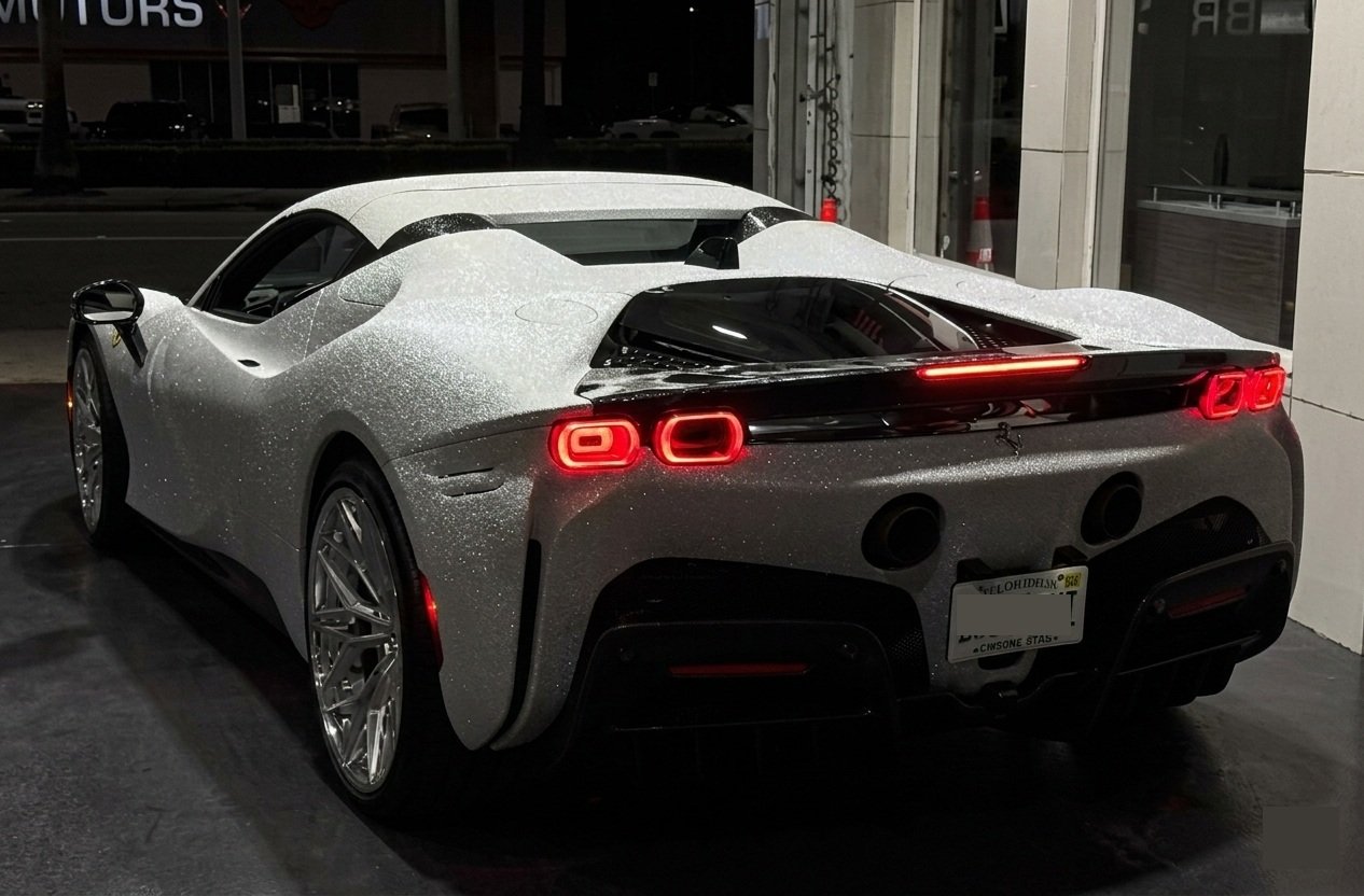 Ferrari SF90 in a white diamond finish