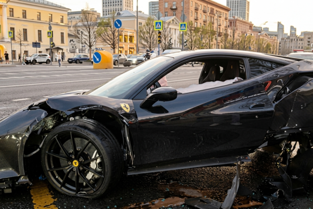 Russian rapper Navai-Ferrari 488 Pista-crash-Moscow