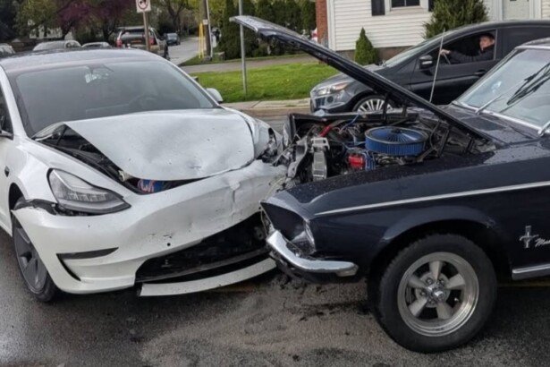 tesla and ford mustang crash