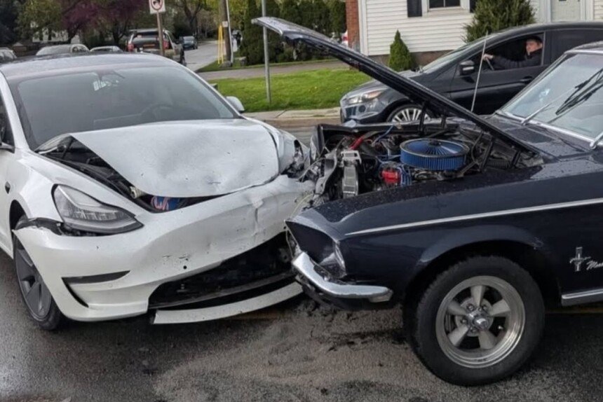 tesla and ford mustang crash