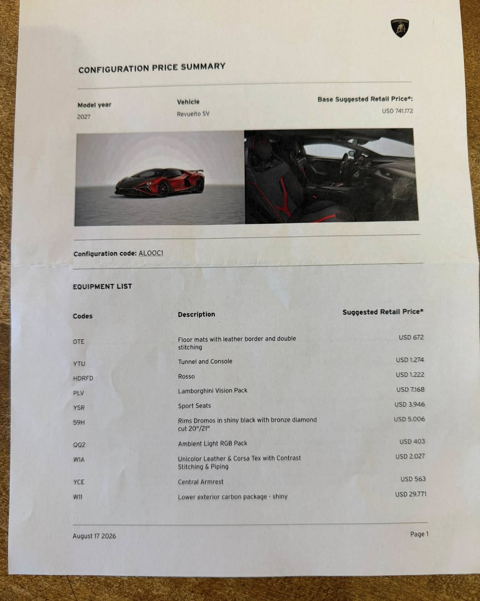 Lamborghini Revuelto SV price in America-order sheet (2)