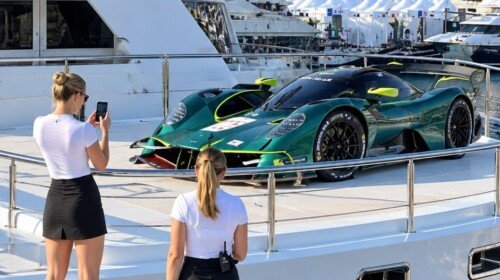 Aston Martin Valkyrie LMH parked on a superyacht