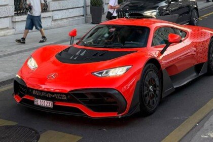 orange mercedes-amg one-geneva