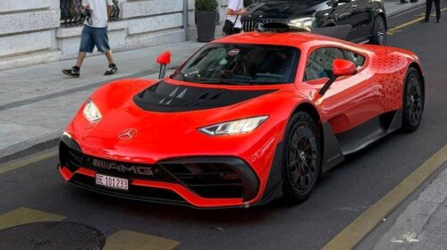 orange mercedes-amg one-geneva
